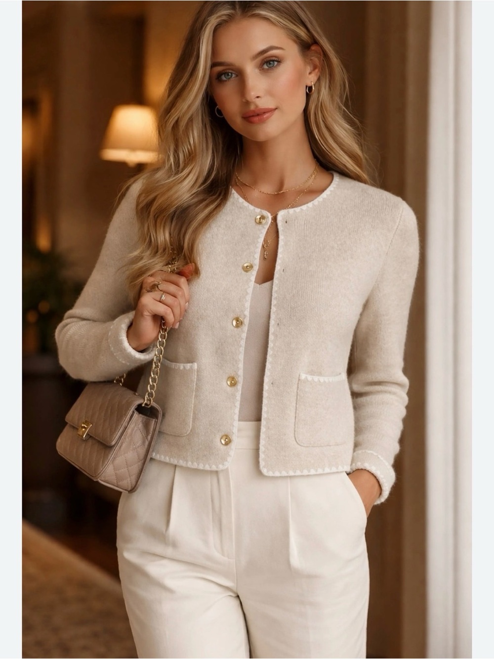 Song of style Beige  Button Cardigan Sweater Size M